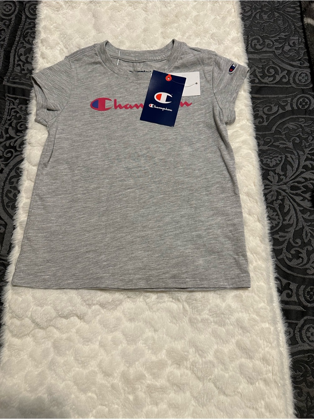 Champion Girls' Heather Gray Tee with Pink Logo